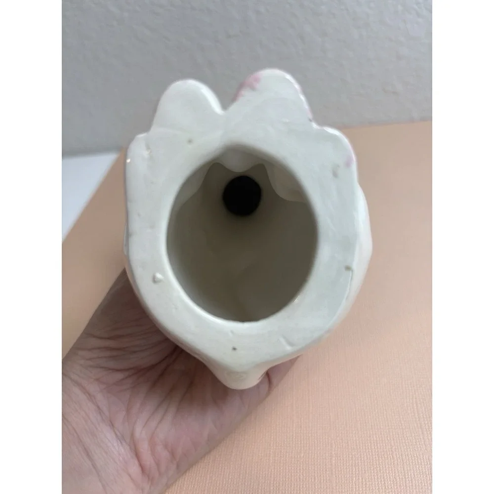 Vintage White Ceramic Cat Figurine Pink Nose Big Eyes Mid Century 7